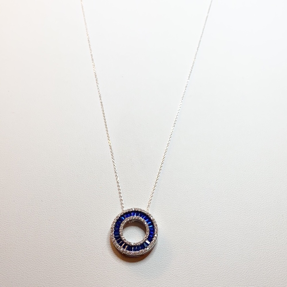 Silver w/Blue Circle Pendant on 925 Italy Chain 18 - Picture 9 of 13
